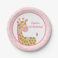 Pink Giraffe Papierplatte mit Anpassung