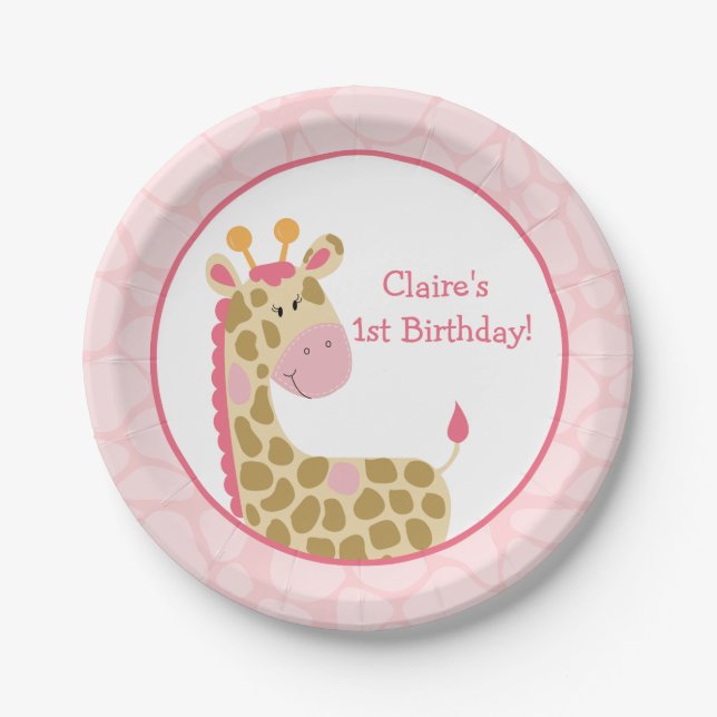 Pink Giraffe Papierplatte mit Anpassung Pappteller (Vorderseite)