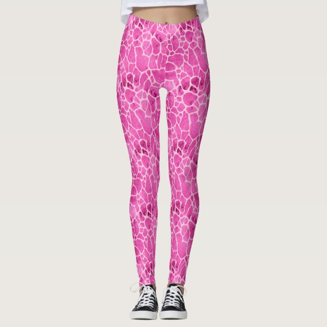 Pink Giraffe Skin Acid Wash Muster Leggings (Vorderseite)