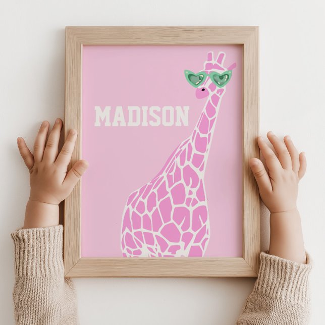 Pink Giraffe Sonnenbrille Individuelle Name Poster (kids nursery giraffe)