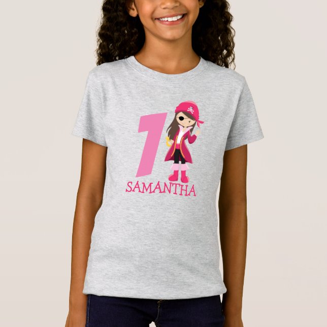 Pink Girl 1. Geburtstag Party Pirat T - Shirt (Vorderseite)