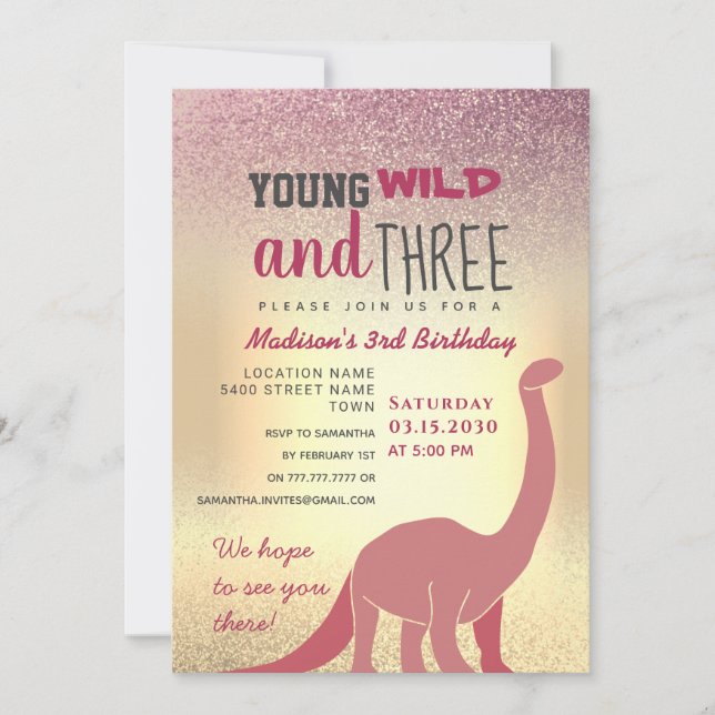 Pink Girl 3. Geburtstag Einladung (Vorderseite)