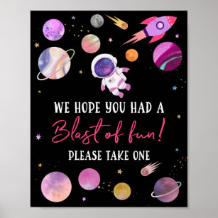 Pink Girl Astronaut Blast of Fun Birthday Gefallen Poster