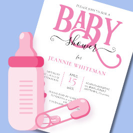 PINK GIRL BABY DUSCHE MIT BABYFLASCHE EINLADUNG