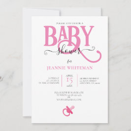 PINK GIRL BABY DUSCHE MIT SCHNULLER EINLADUNG