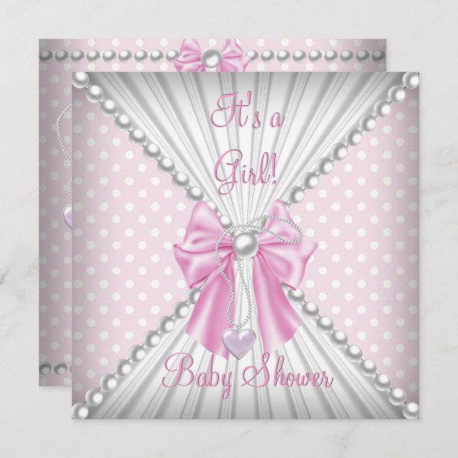 Pink Girl Baby Shower Pearl Polka Dots Einladung (Vorne/Hinten)