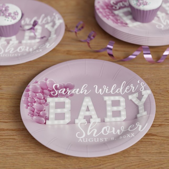 Pink Girl Babydusche Party Paper Teller (Baby Shower Party Paper Plates with space for you name and date)