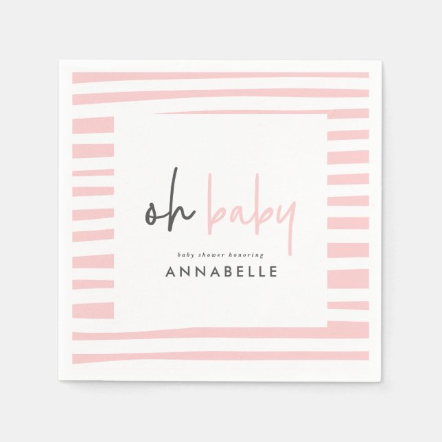 Pink Girl-Babydusche Typografie Modernes Party Serviette (Vorderseite)