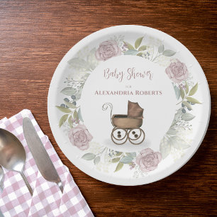 Pink Girl Babydusche Vintag Pappteller