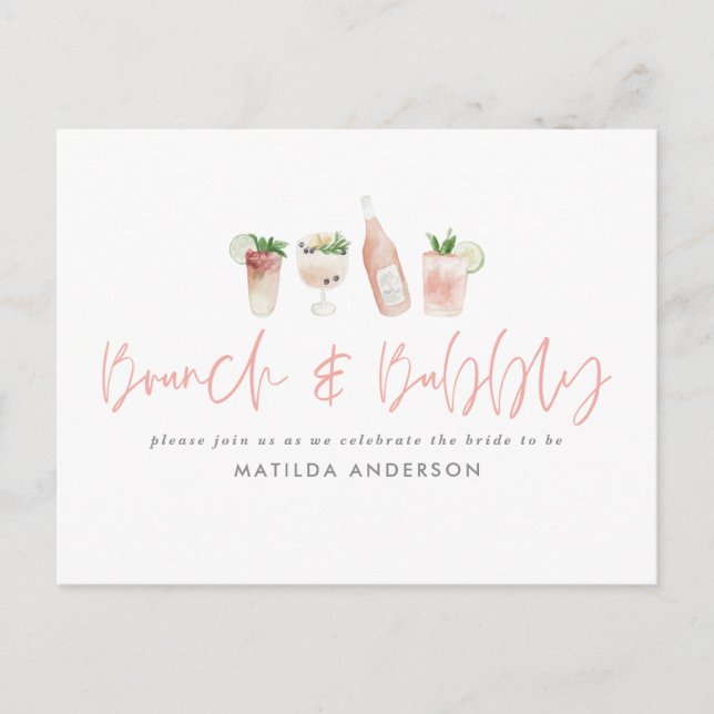Pink Girl Bachelorette Wochenende Brunch & Bubbly Einladungspostkarte (Vorderseite)