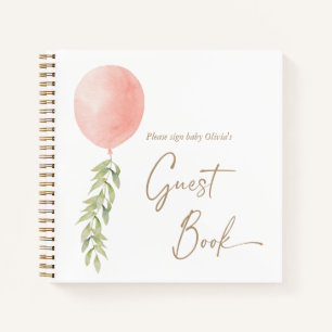 Pink Girl Balloon Eucalyptus Foliage Gästebuch Notizbuch