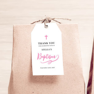 Pink Girl Baptism Gift Tags Geschenkanhänger