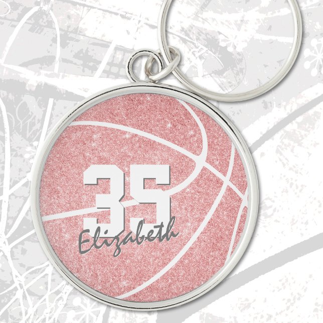 Pink Girl Basketball mit dem Namen Jersey Nummer Schlüsselanhänger (Von Creator hochgeladen)