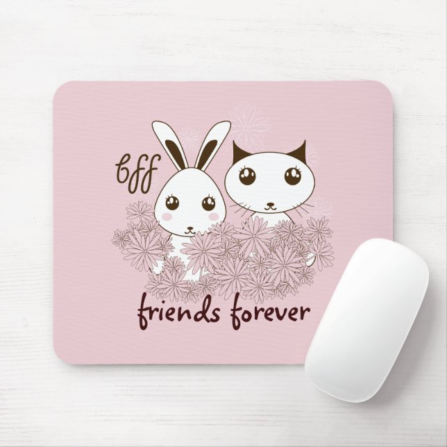Pink Girl BESTE FREUNDIN Niedlicher Cartoon Kitten Mousepad (Mit Mouse)