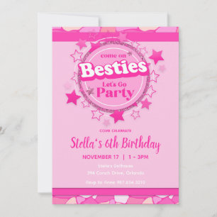 Pink Girl Birthday, Pink Besties Party Einladung