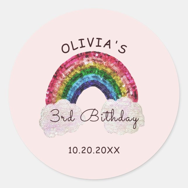 Pink Girl Birthday Rainbow Fevor Stickers (Vorderseite)