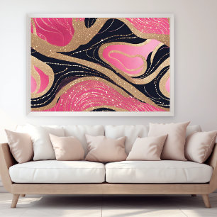 Pink Girl Black Gold Glitzer Modernes Poster