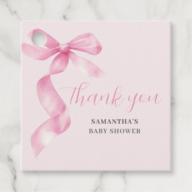 Pink Girl Bow Babydusche Danke Geschenkanhänger (Vorderseite)