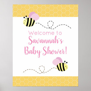 Pink Girl Bumble Bee Baby Dusche Schild