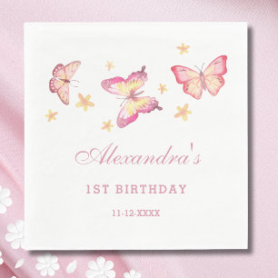 Pink Girl Butterfly 1. Geburtstag Party Serviette