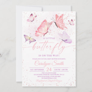 Pink Girl Butterfly Baby Dusche Einladung