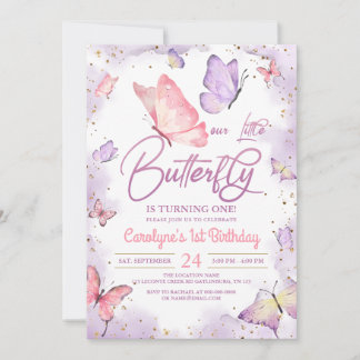 Pink Girl Butterfly Geburtstagsfeier Einladung