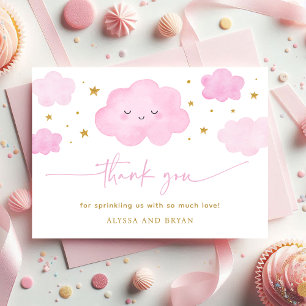 Pink Girl Cloud Stars Baby Sprinkle Dankeskarte