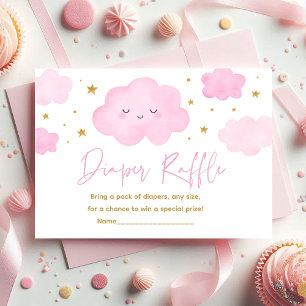 Pink Girl Cloud Stars Baby Sprinkle Diaper Raffel Begleitkarte