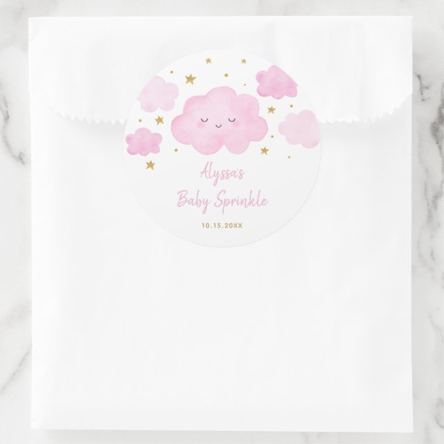 Pink Girl Cloud Stars Baby Sprinkle Runder Aufkleber (Tasche)