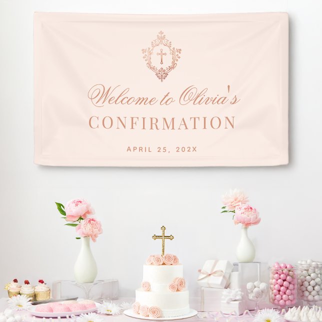 Pink Girl Confirmation Rose Gold Wappen Kalligraph Banner (Von Creator hochgeladen)
