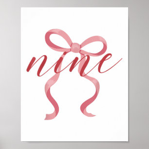 Pink Girl Coquette Bow 9 Jahre alt 9. Geburtstag P Poster