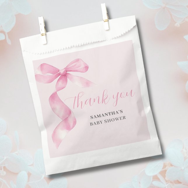Pink Girl Coquette Bow Babydusche Danke Geschenktütchen (Von Creator hochgeladen)