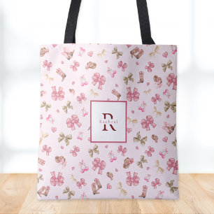 Pink Girl Cowgirl Coquette Muster Monogram Name Tragetaschen Mit Langen Trägern