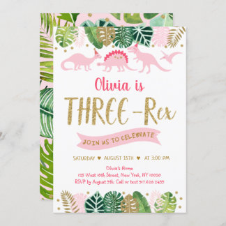 Pink Girl Dinosaur DREE REX Zum Geburtstag Einladu Einladung