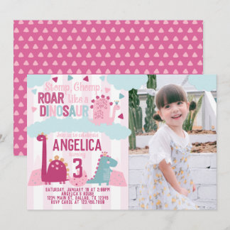Pink Girl Dinosaur Geburtstagsparty Thema Einladun Einladung