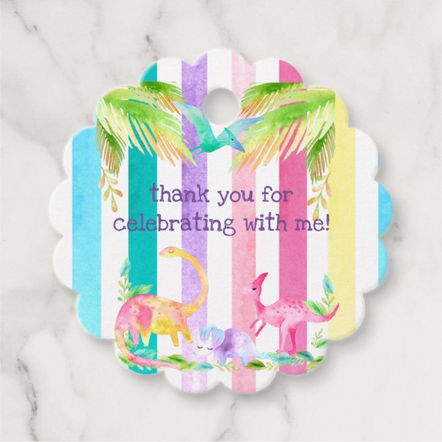 Pink Girl Dinosaur Gevor Tag Geschenkanhänger (Vorderseite)