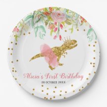 Pink Girl Dinosaur Papierplatte Party Plate