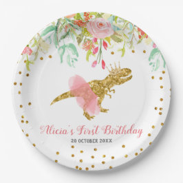 Pink Girl Dinosaur Papierplatte Party Plate Pappteller