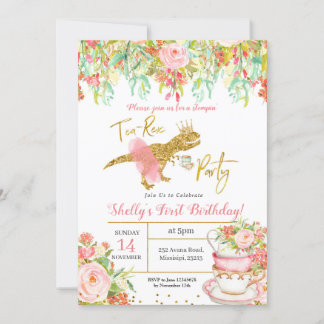 Pink Girl Dinosaur Tea-Rex-Party Einladung
