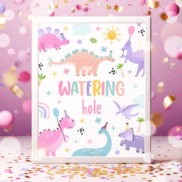 Pink Girl Dinosaur Watering Hole Geburtstagsparty Poster
