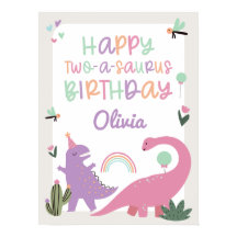 Pink Girl Dinosaurier 2. Geburtstag Party Plakatze