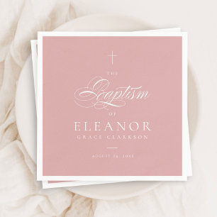 Pink Girl Elegant Cross Script Kalligraphie Taufe Serviette