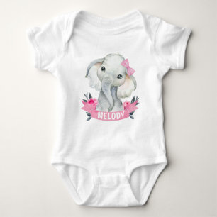 Pink Girl Elephant mit Individuelle Name Bodysuit  Baby Strampler