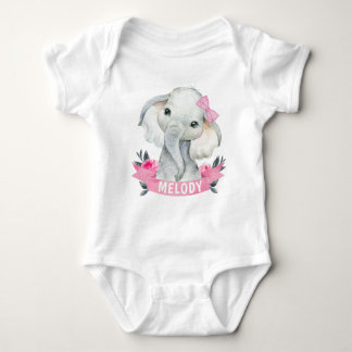 Pink Girl Elephant mit Individuelle Name Bodysuit Baby Strampler