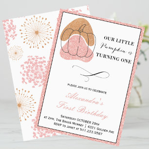 Pink Girl Fall Pumpkin Halloween 1. Geburtstag Einladung