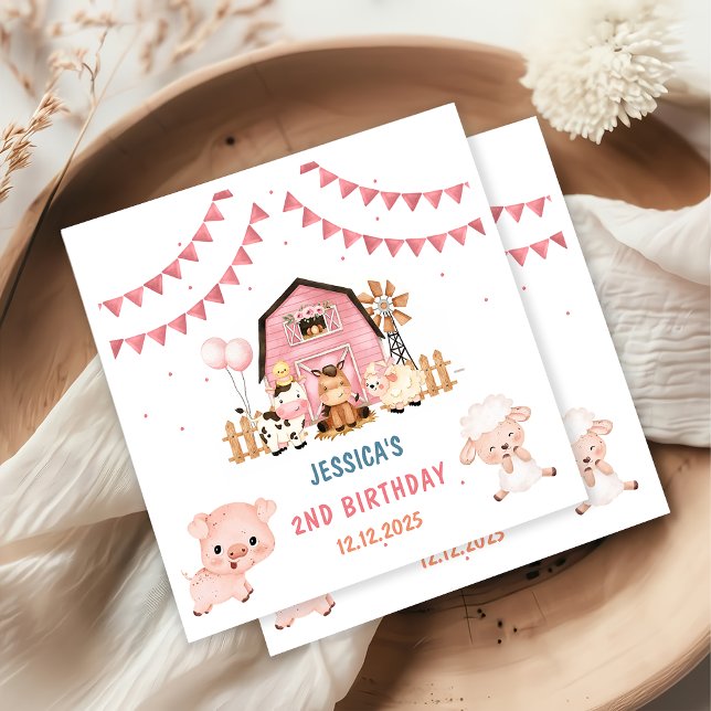 Pink Girl Farm Animations Geburtstagsparty Serviette (Von Creator hochgeladen)