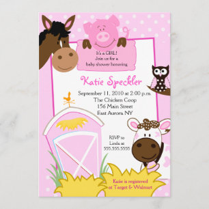 Pink Girl Farm Babies Kinderdusche Einladung
