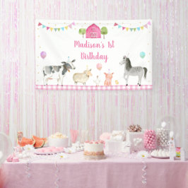 Pink Girl Farm Geburtstag Banner