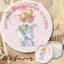 Pink Girl Floral Elephant Baby Dusche Vielen Dank