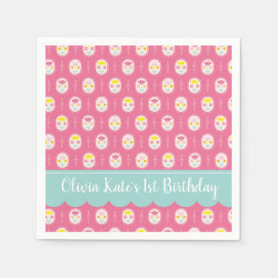 Pink Girl Floral Pattern 1. Geburtstag Serviette